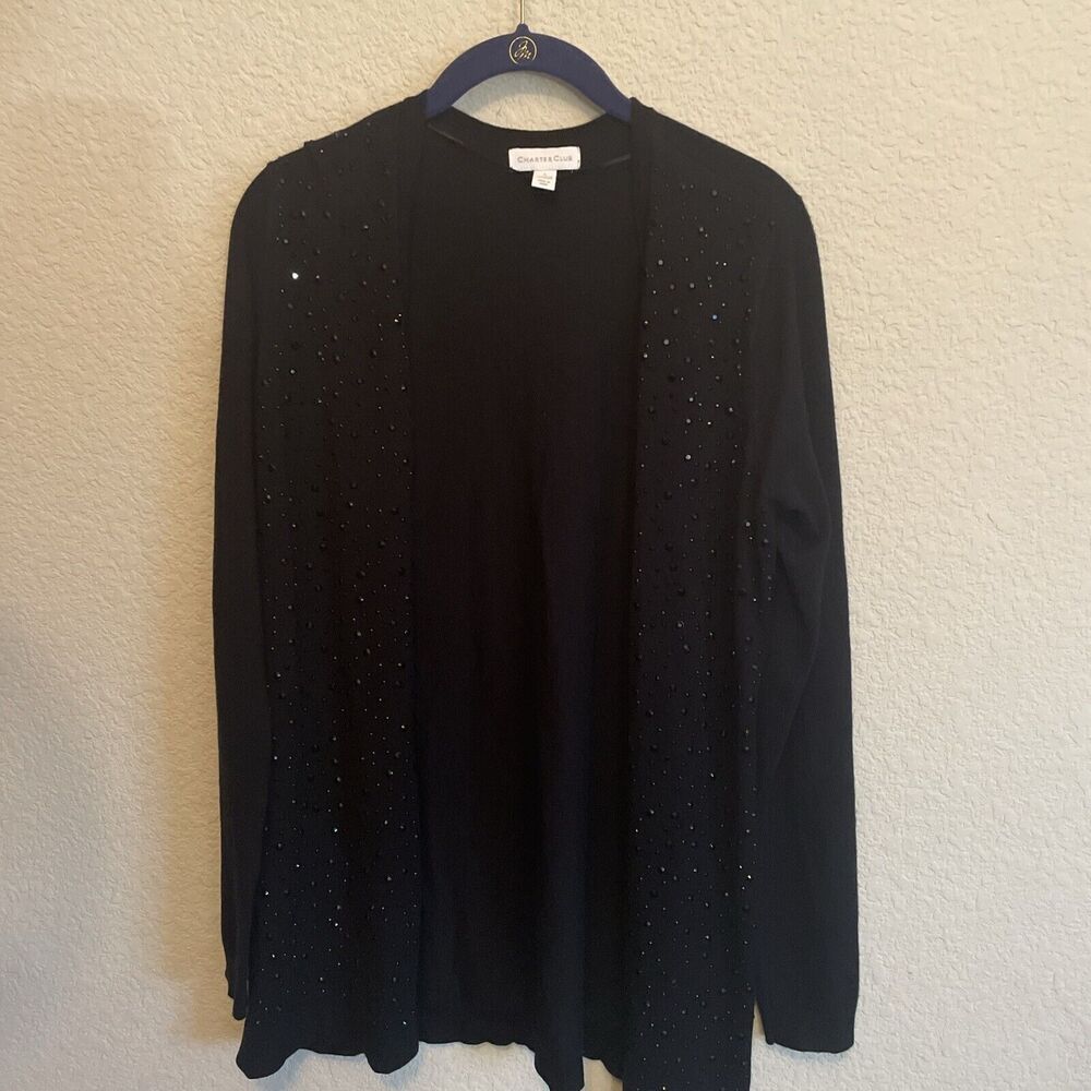 Charter Club Black rhinestone glitter Beaded Cardigan S sexy elegant